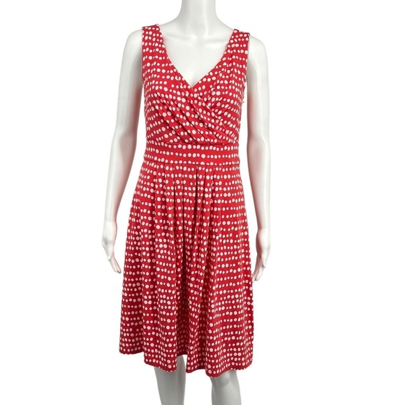 Lands End Women's Plus Fit and Flare Dress Crimson Dawn Dots NWOT Size XS - Picture 2 of 9